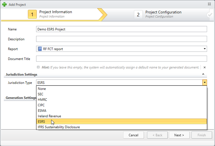 Specify Information of the ESRS Project